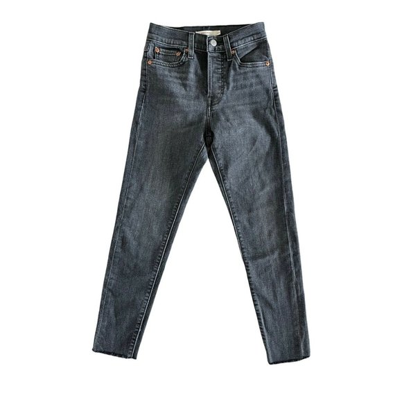 Levis Wedgie Skinny Jeans High Rise 24 Raw Hem Stretch Button Fly Black Gray $98 - Picture 4 of 12